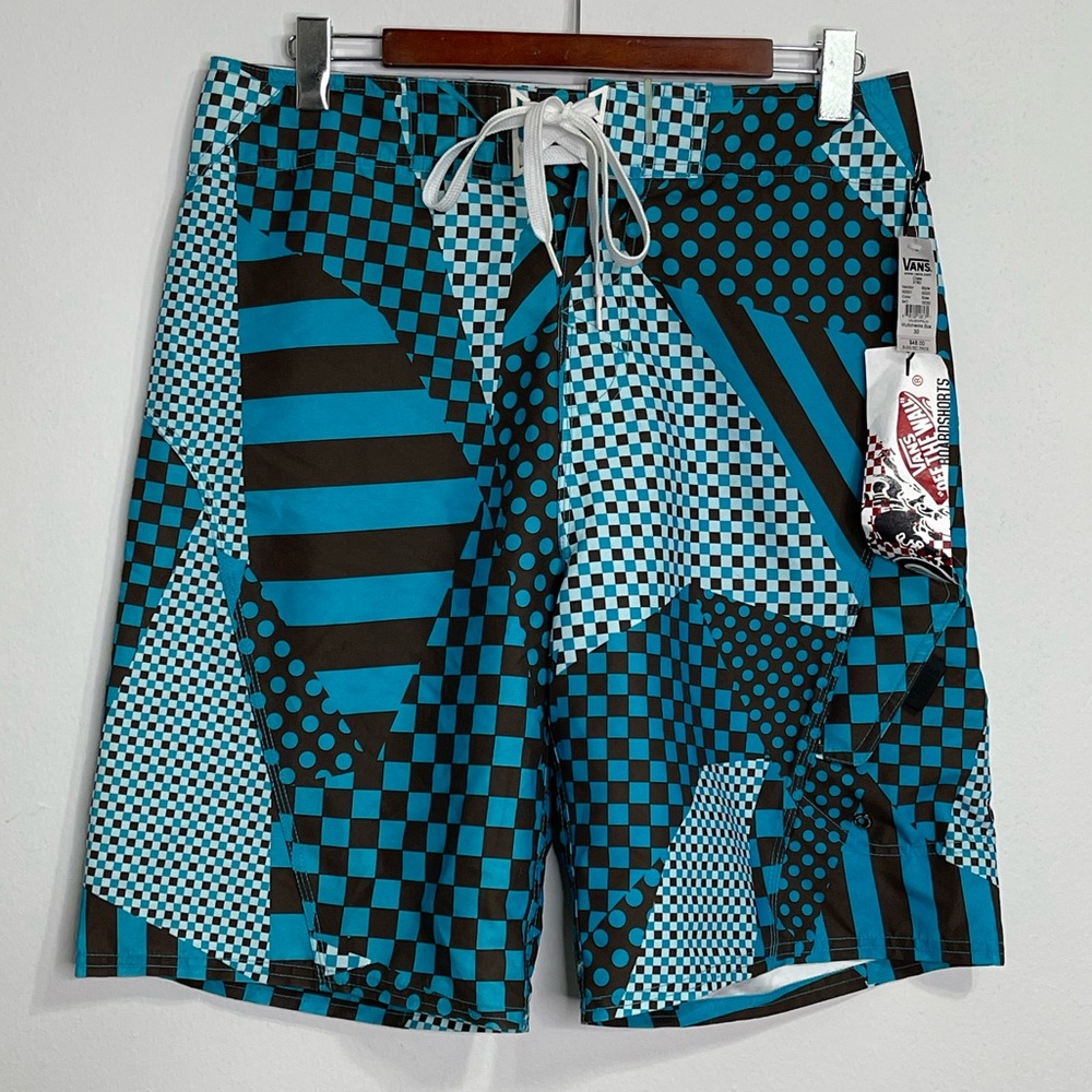 Vans Multi Check Board Shorts Swim Skate Surf Trunks Blue Sz 30 NWT